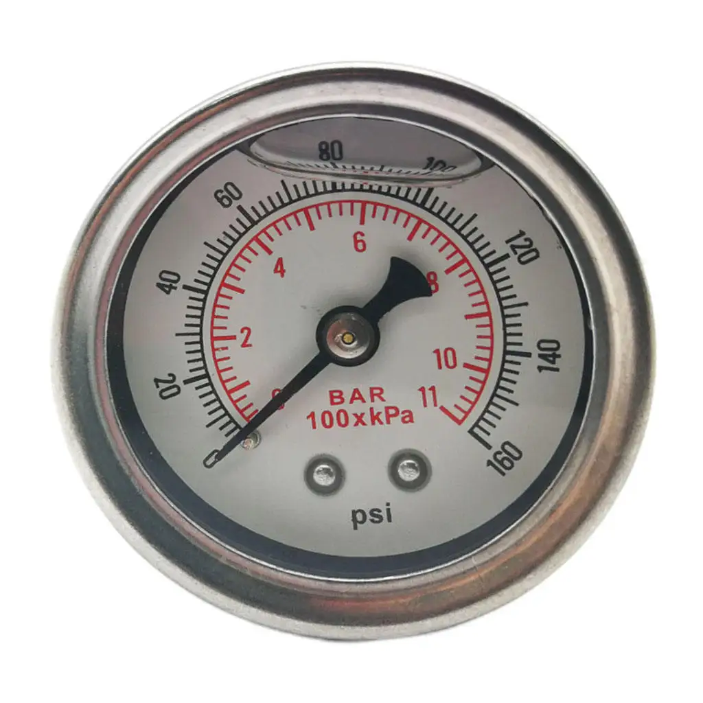 Fuel Pressure Gauge Liquid Filled Polished Case&White Face 1/8 Npt (160 Psi)
