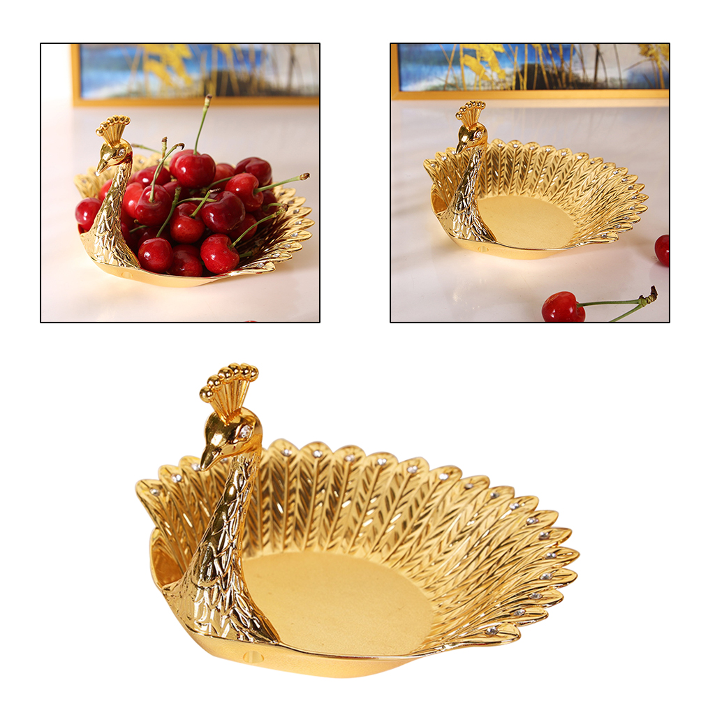Golden Peacock Shape Fruit Plate Earrings Display Dish Dessert Serving Tray