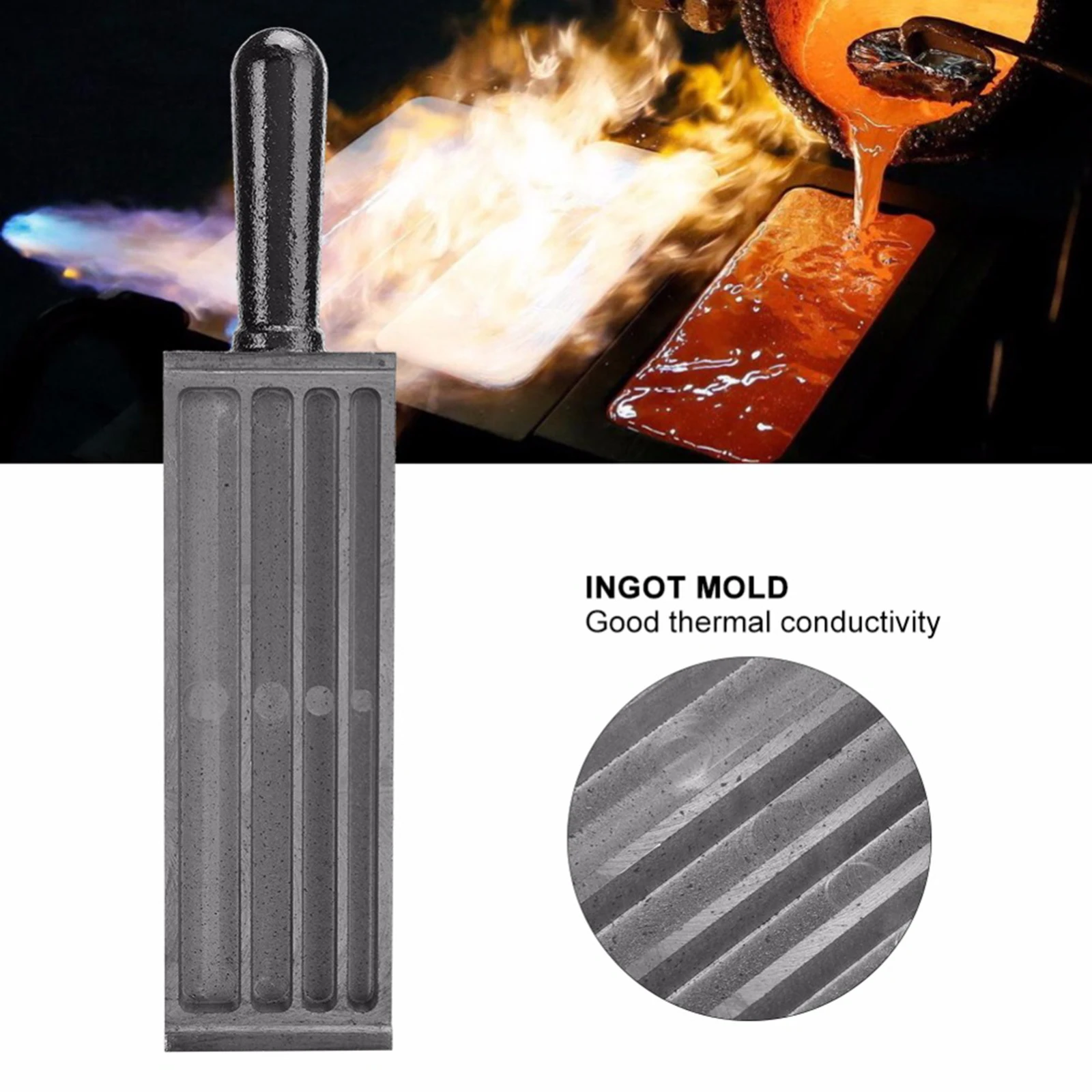 Portable Graphite Ingot Mold Mould Crucible for Melting Casting Refining Gold Silver Metal, Black , with Handle Design