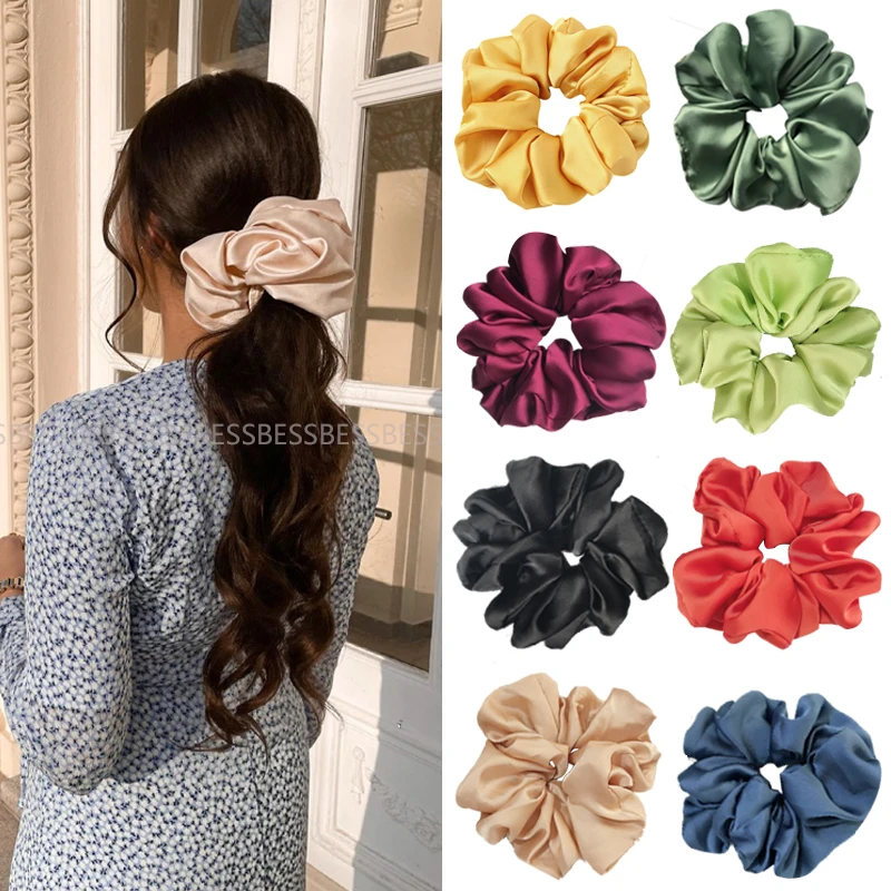 hair bow for ladies Oversized Scrunchies Polyester Material Solid color Women Big Hair Ties Elastic Hair Bands Gir Ponytail Holder Hair Accessories gold hair clips