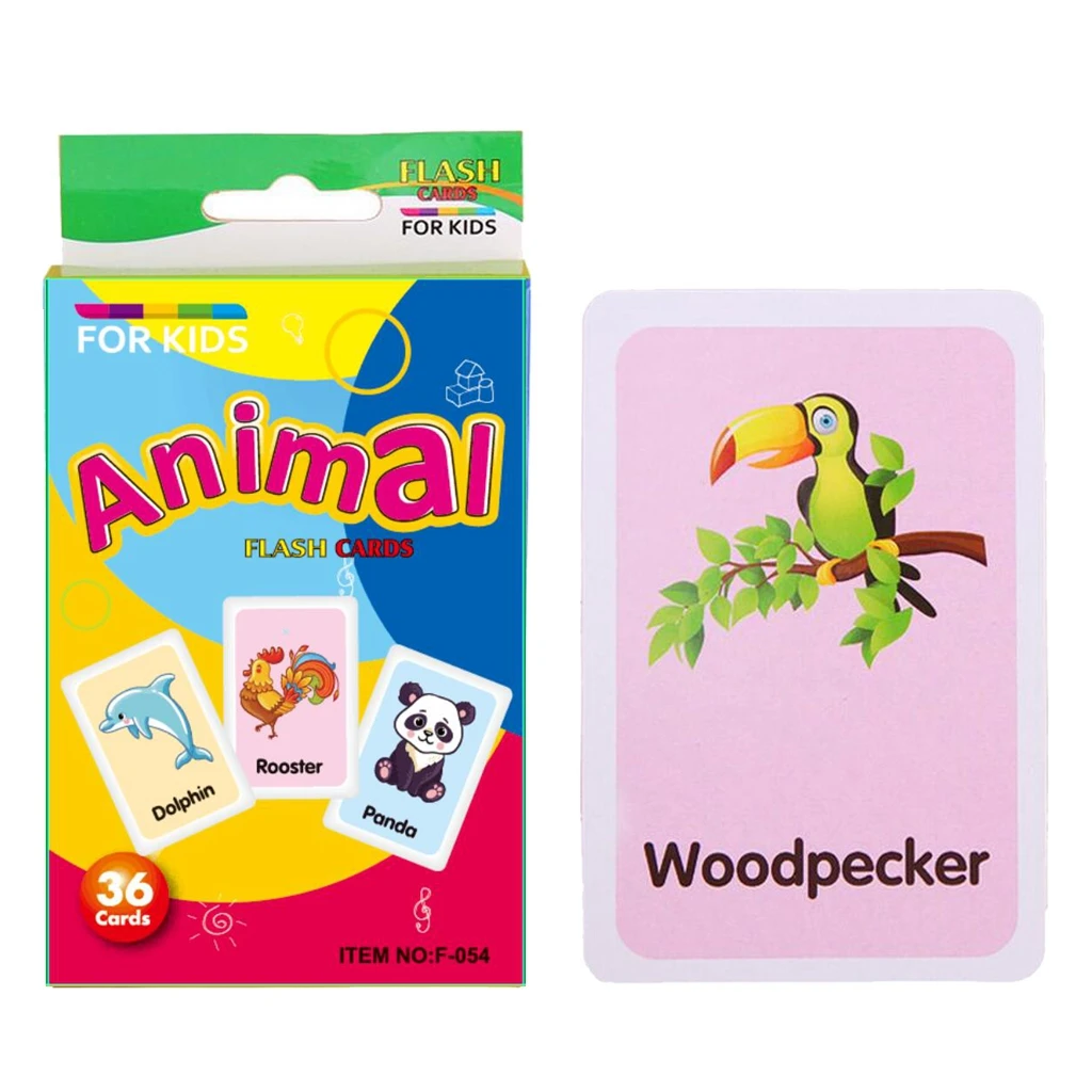 36 Pieces Preschool Educational Flash Cards for Kids Animals