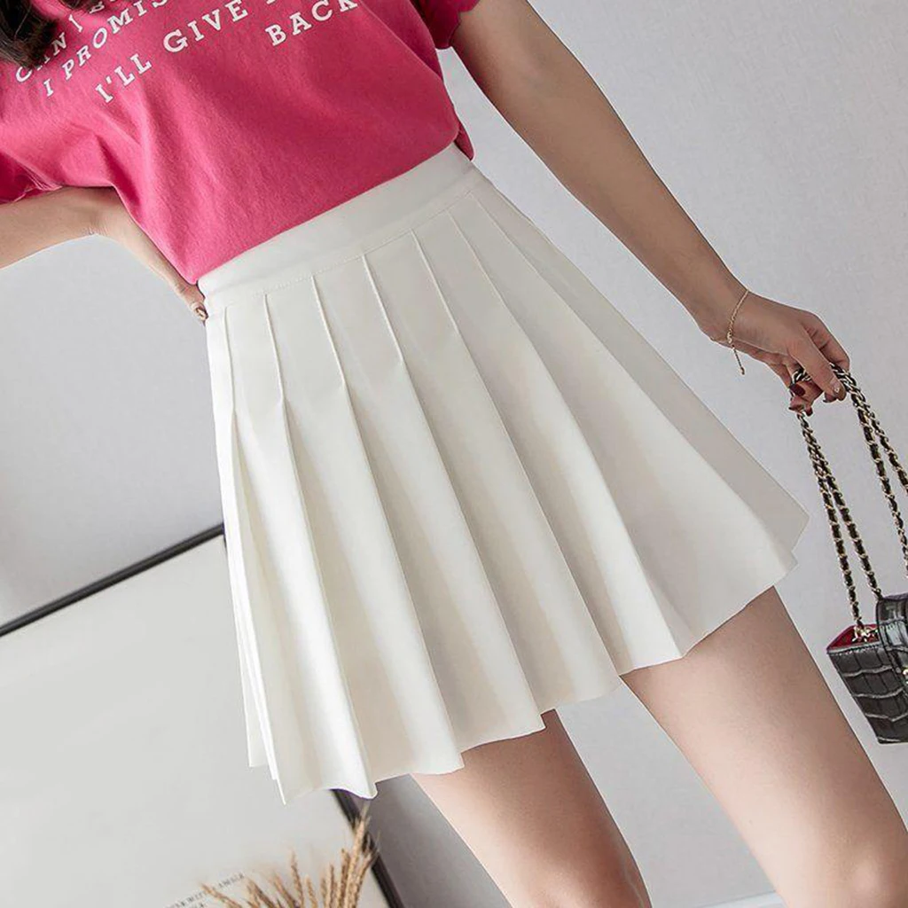 Women Girls High Waist Pleated Skirt Solid Skater Tennis School Uniforms Mini Skirt Cosplay Costume Cheerleader Skater Skirts