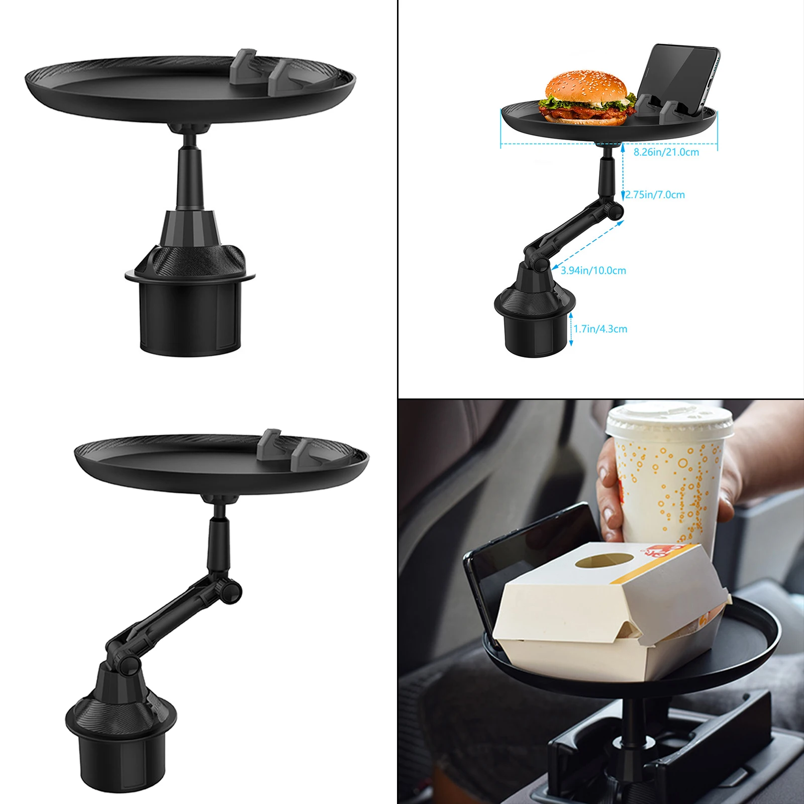 Car Tray Holder Phone Slot Adjustable Extendable Base Non Slip For Food Cup Bottle Table Stand Holder