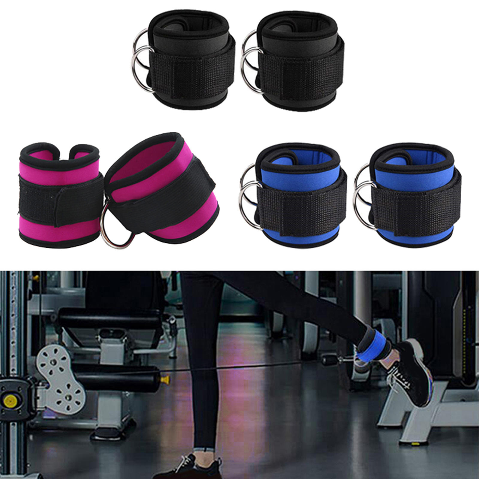 2Pcs Ankle Anchor Strap Exercise Attachments Double D Rings Resistance Band for Women Men
