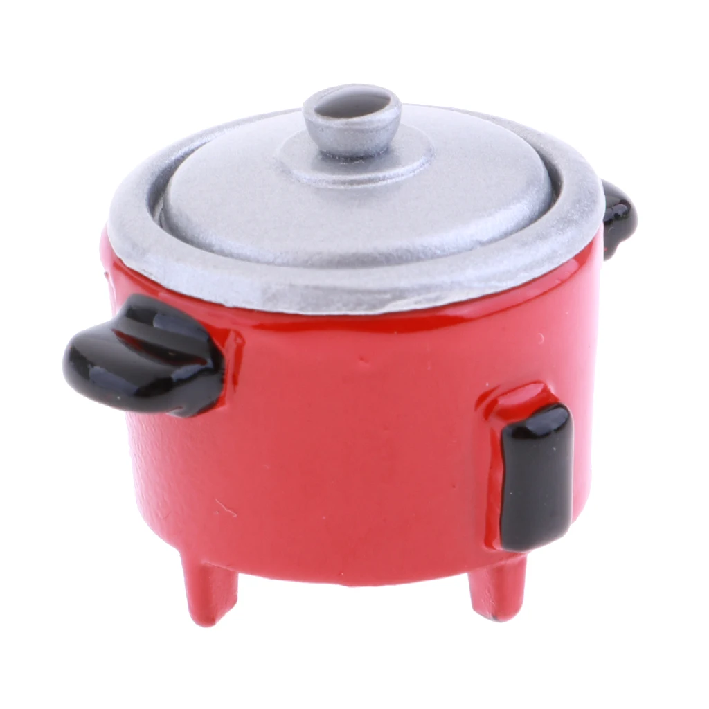 1/12 Dollhouse Miniature Exquisite Metal Electric Cooker Rice Cooker Cookware Kitchen Appliances Accessories - Red