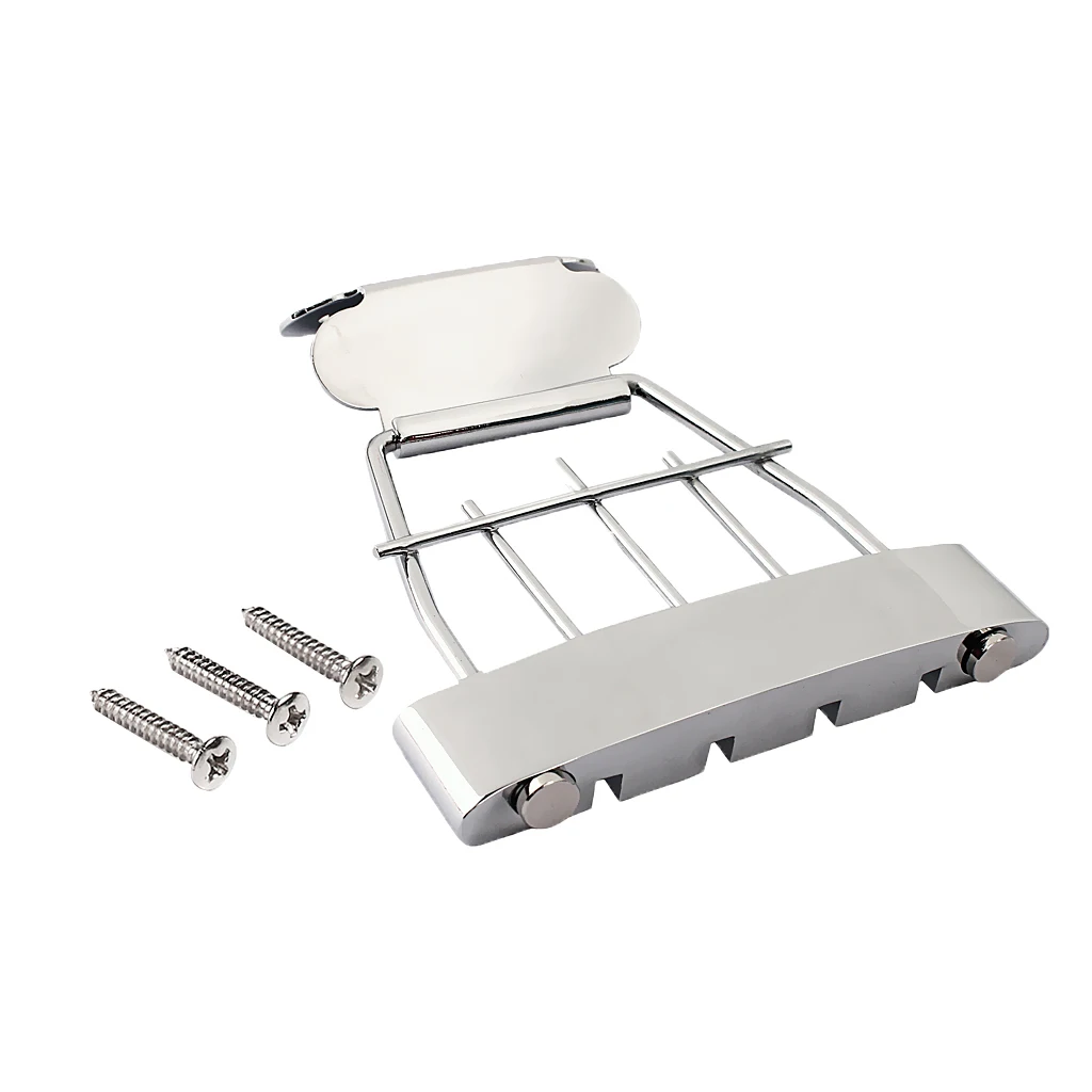 Tooyful 4 String Semi Hollow Trapeze Tailpiece with Screws for Archtop Jazz Bass Guitar Parts Chrome