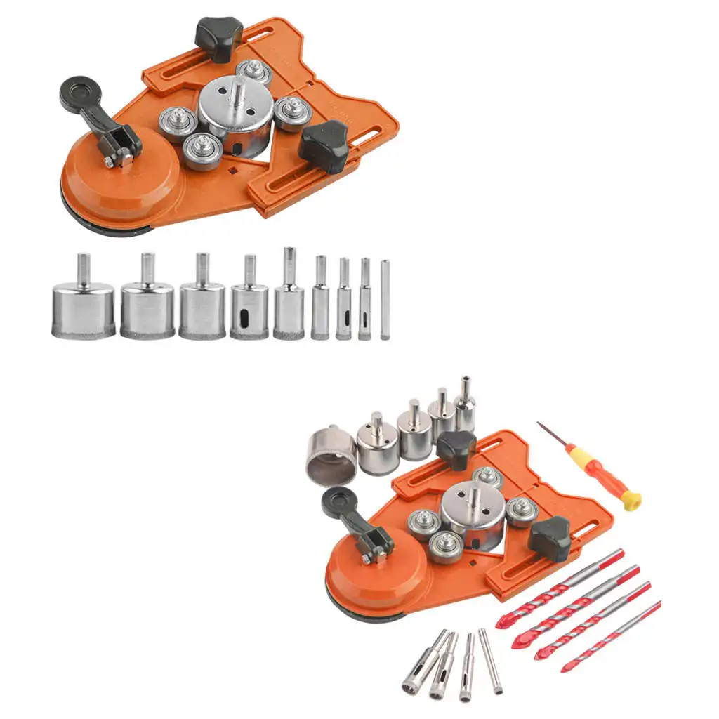 Diamond Drill Bit Set With Hole Saw Guide Jig Fixture Adjustable Centering Locator Suction Holder Glass Ceramics Tile