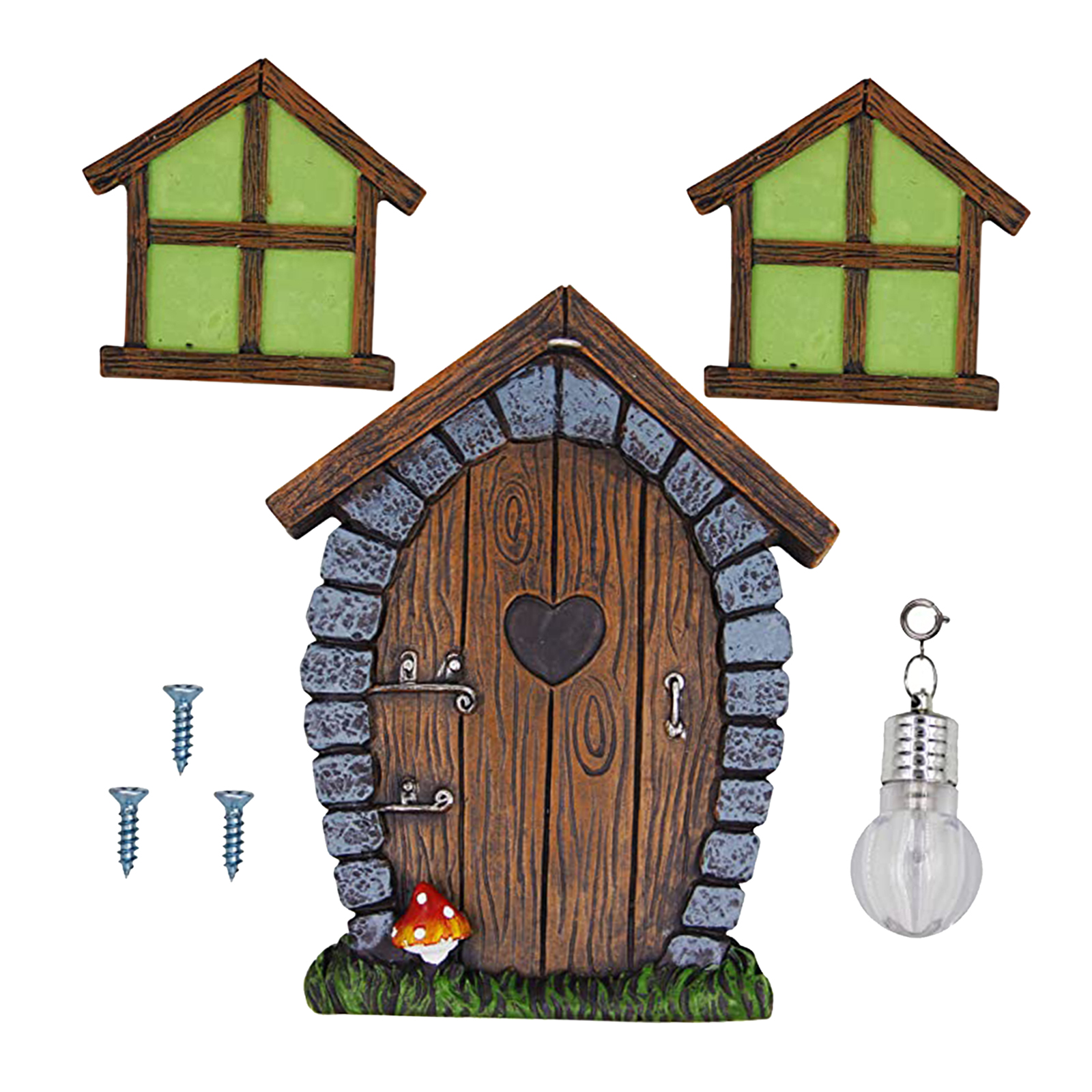Glow in Dark Miniature Fairy Garden Gnome Door 6.7 Inches Tall and Windows with Litter Lamp Garden Tree Art Decor Ornament