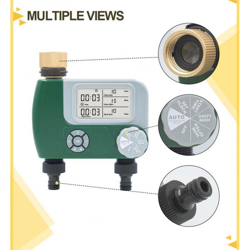 Home Water Timer Kit Sprinkler Garden Timer Outdoor Watering Device Irrigation Instrument for Yard Pool Filling 2 Outlet