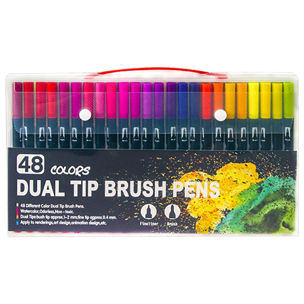 48 Colors Dual Tip Brush Pen Fineliner Water Based Watercolor Drawing Paint Markers for Bullet Painting Art Crafts Supplies