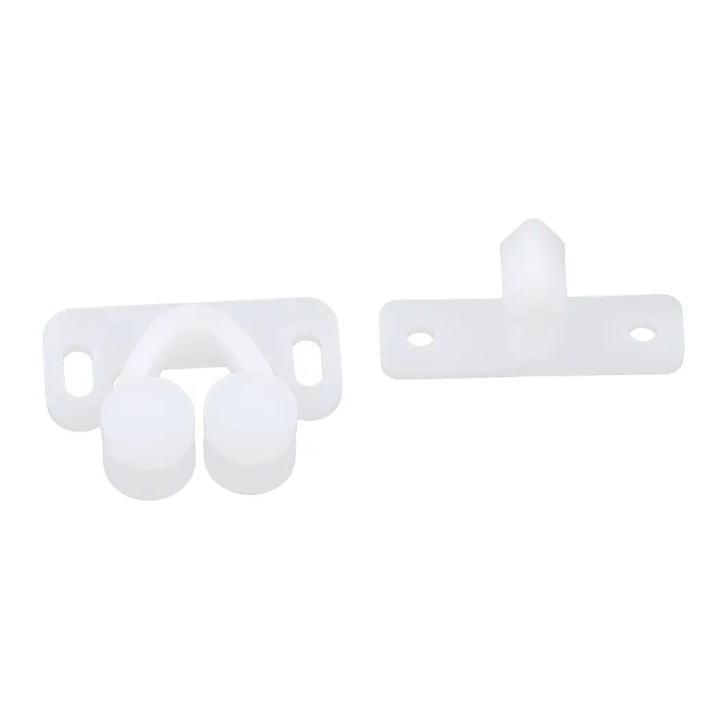 1 Set Boat RV Double Ball Roller Catch Latch for Cabinet Closet Doors White