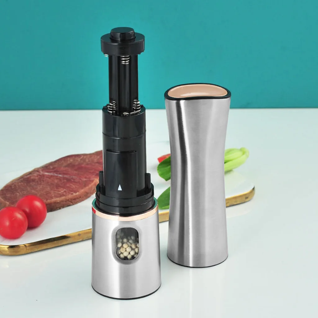 Automatic Electric Pepper Grinder Stainless Steel Spice Mills with LED Light Salt Mill Peppercorn Grinder Battery Operated
