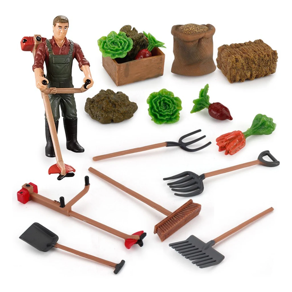 13x Gardening Tool Toy Miniature Trowel Lawn Mower Fodder Farm Cultivator
