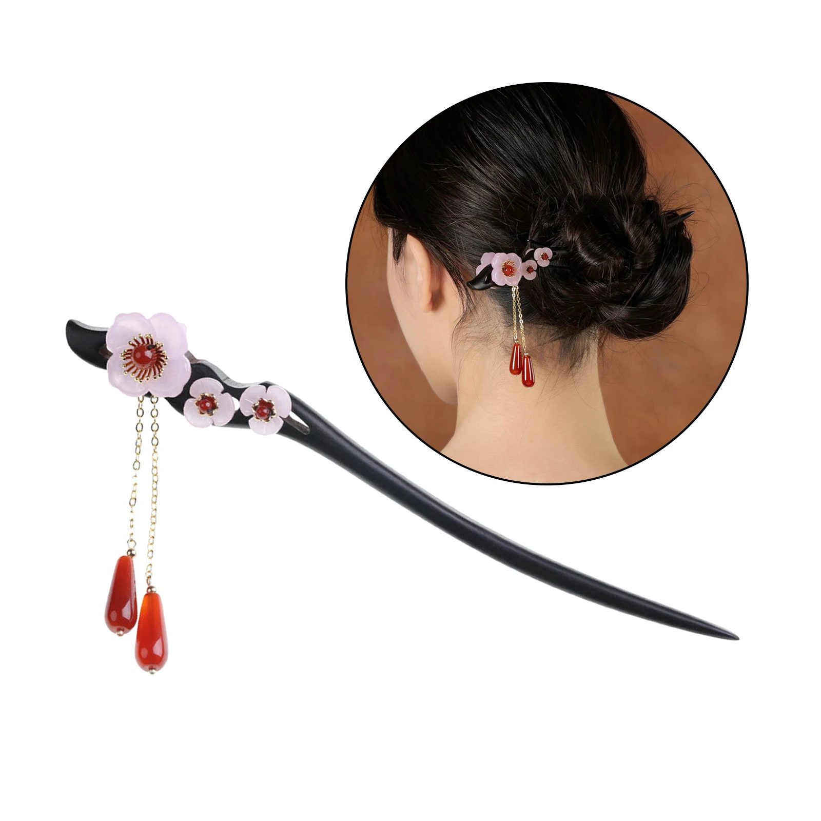 Vintage Wooden Hair Sticks For Women Elegant Flower Tassel Lady Hairpins Hair Sticks Clip Hair Accessories