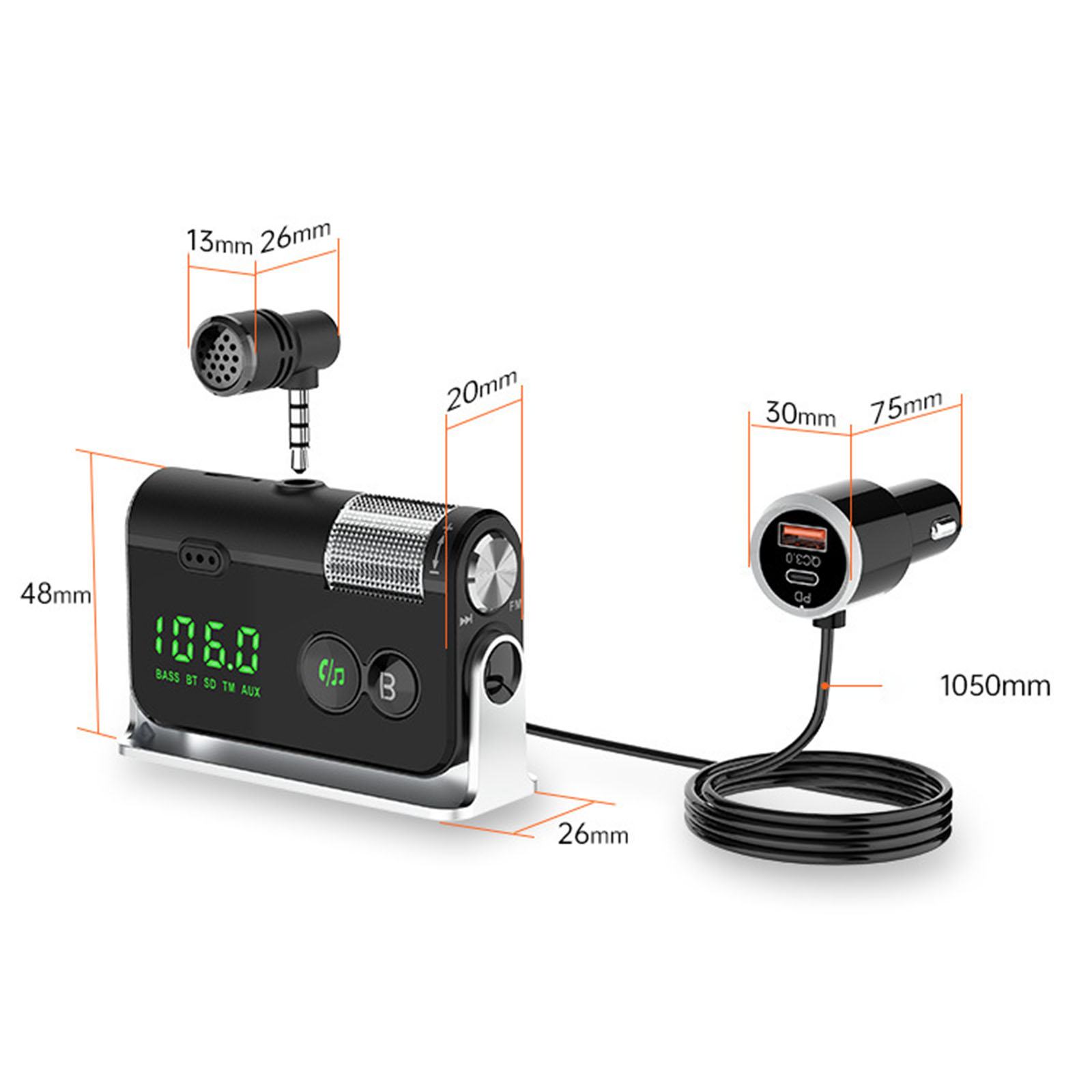 Bluetooth FM Transmitter Plug-in Microphone Wireless Car Kit for iOS Phones