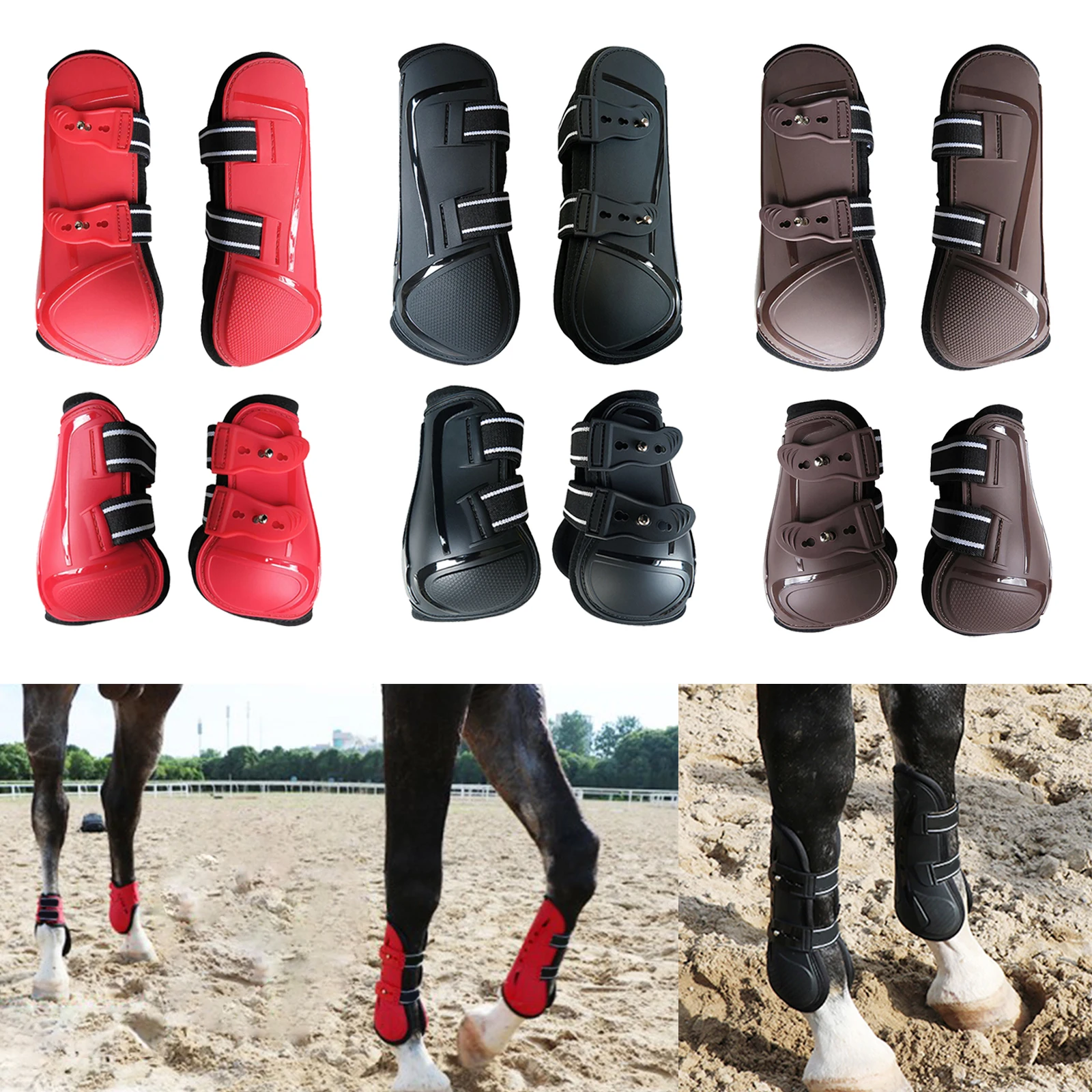 1 Pair Horse Tendon Fetlock Boots Front/Hind Legs Jumping Adjustable PU Shell Feet Guards Protection Wrap Guards