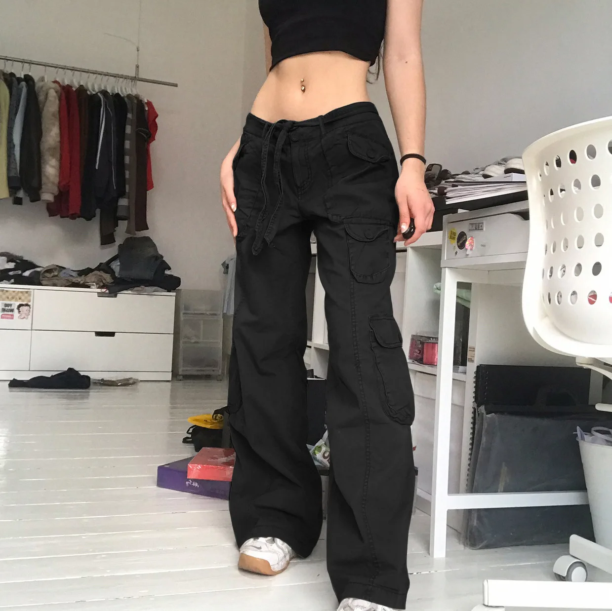 Harajuku Cargo Jeans Big Pockets Vintage Trousers Low Waisted Grunge  Fairycore Joggers Fashion Academic Sweatpants Women Pants