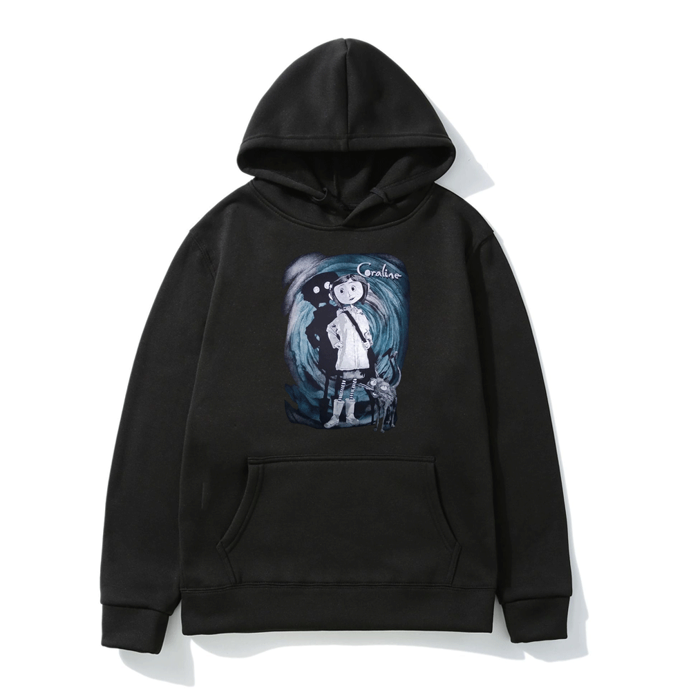 Coraline Hoodie Men Women Tim Burton Neil Gaiman Nightmare Before Christmas Goth Dark Vogue Punk Street Hip-hop Sweatshirt Man