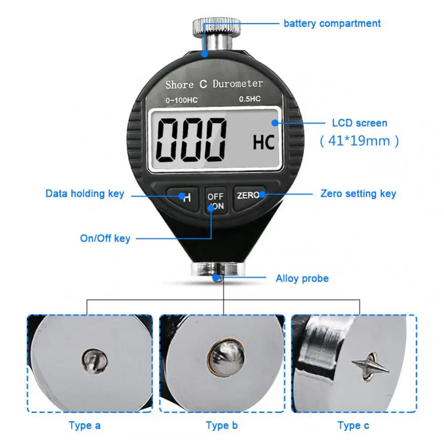 Digital Shore A Durometer Tire Tyre Rubber Hardness Tester LCD Display ShorePCE