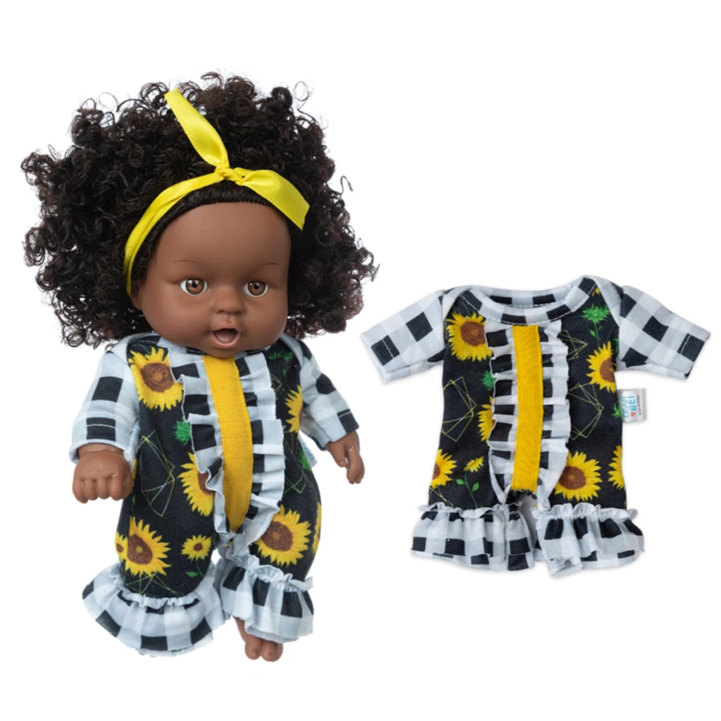 Doll Black Skin Cute with Clothes Dress up Accessory for  Reborn Baby