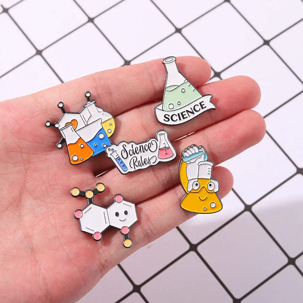 5 Pieces Unique Enamel Pin Brooches Set Science Pins Laboratory Flask Alloy Small for Backpack Decor Shirt Bags Science Lover