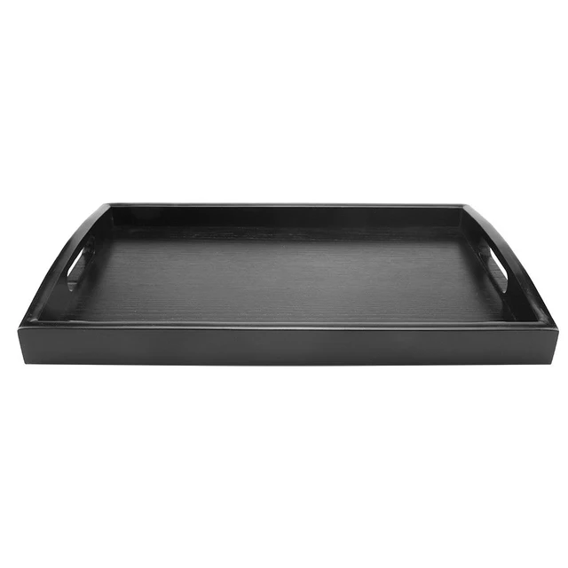 MAONAME Bandeja negra para servir con asas, bandeja decorativa de 15.7 x  11.8 pulgadas, bandeja rectangular moderna de piel sintética, bandejas