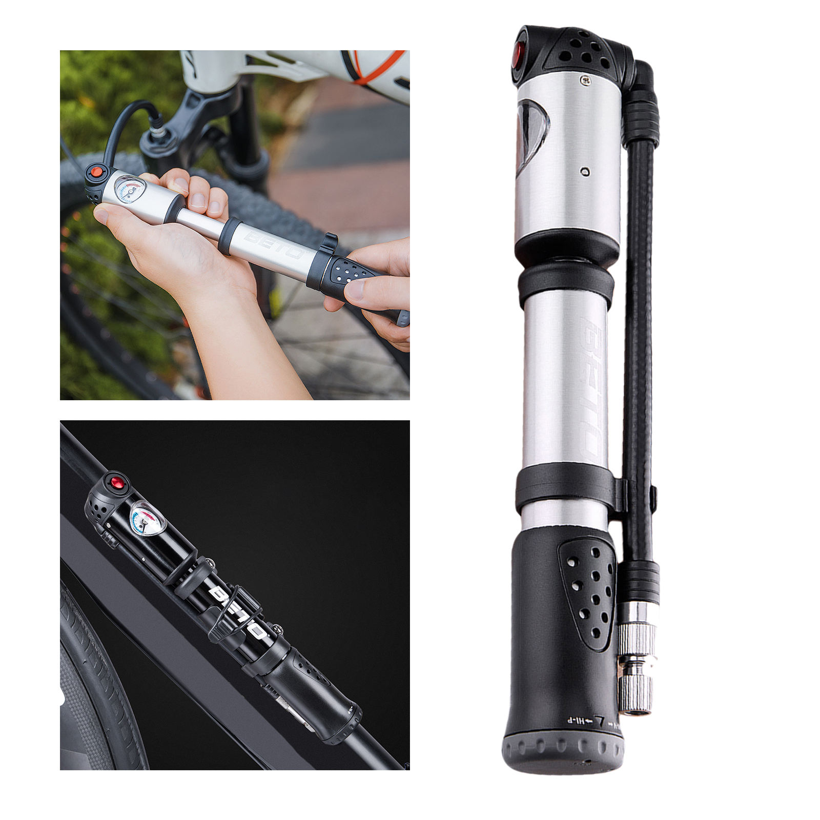Mini Bike Pump with Pressure Gauge 300 PSI Mounting Bracket Included Portable Hand Pump Inflator for Road Bike Mountain Bike MTB