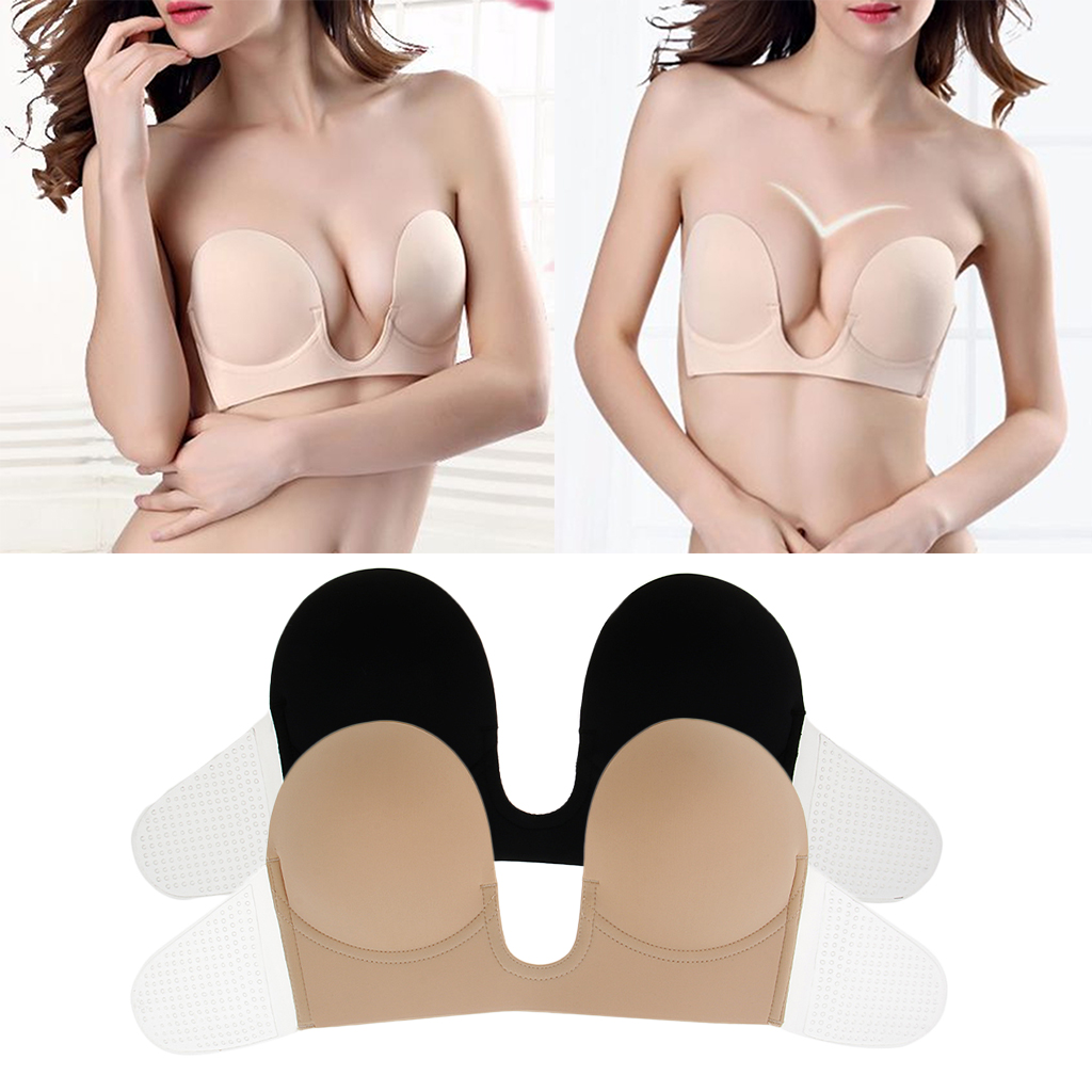 Blesiya Womens Silicone Invisible Strapless Deep U Bra Push Up Gel Backless