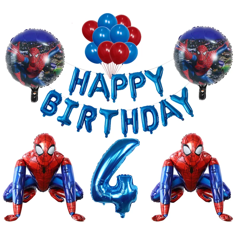 décorations de fête de Spider Man bannières de super-héros Ballon en papier d'aluminium avec rubans Ballons de Spider Man ensemble de ballon d'anniversaire pour enfants 