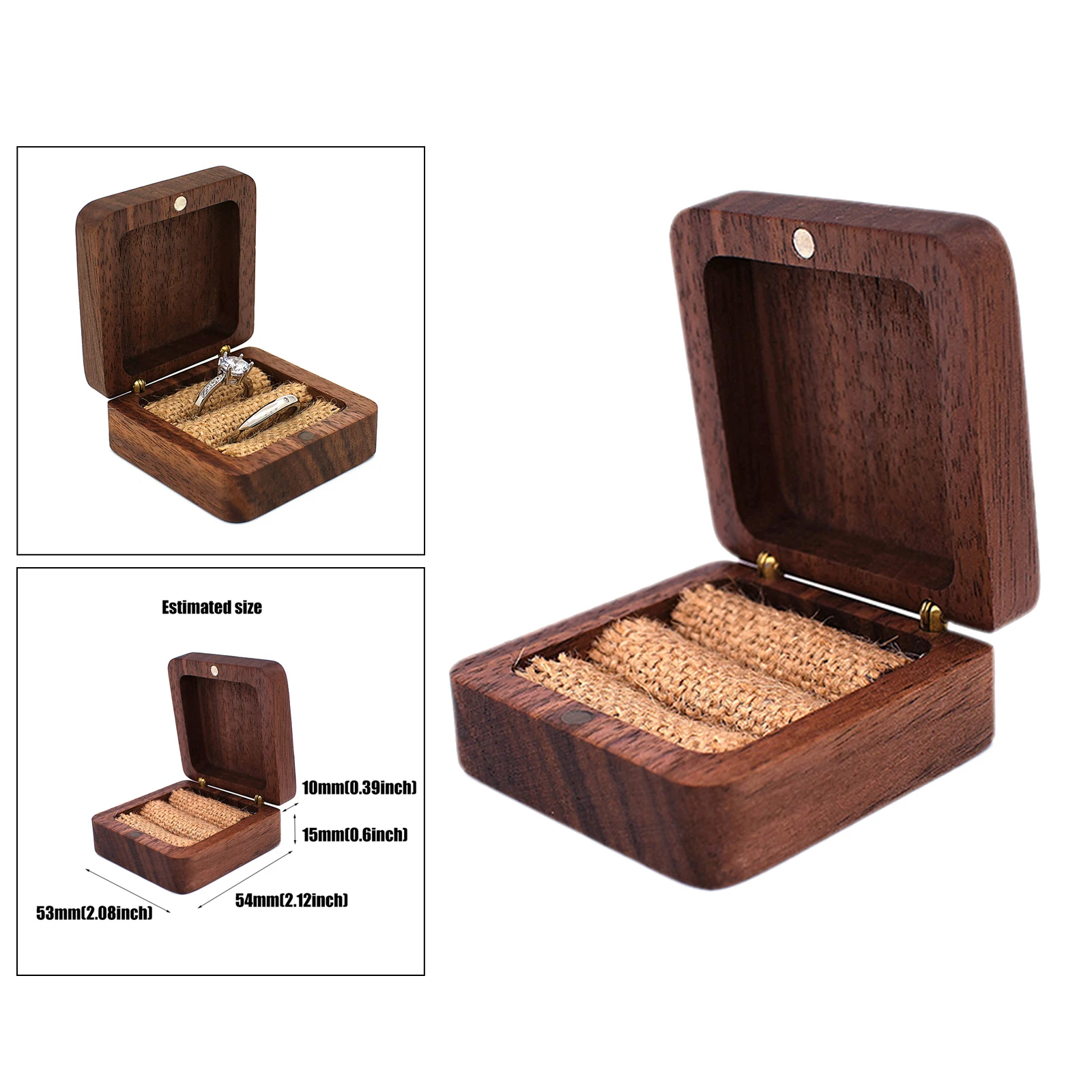 Rustic Walnut Wood Wedding Earring Rings Bearer Box Holder for Engagement and Proposals Square Gift Jewelry Box