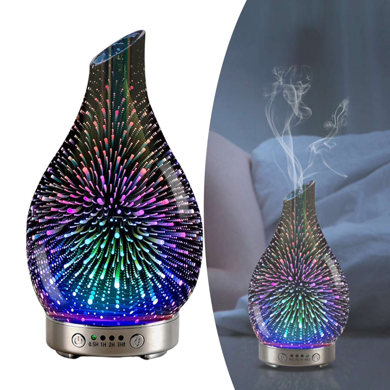 3D Glass Essential Oil Diffuser Aromatherapy Ultrasonic Humidifier Night Light Timer Setting Yoga SPA