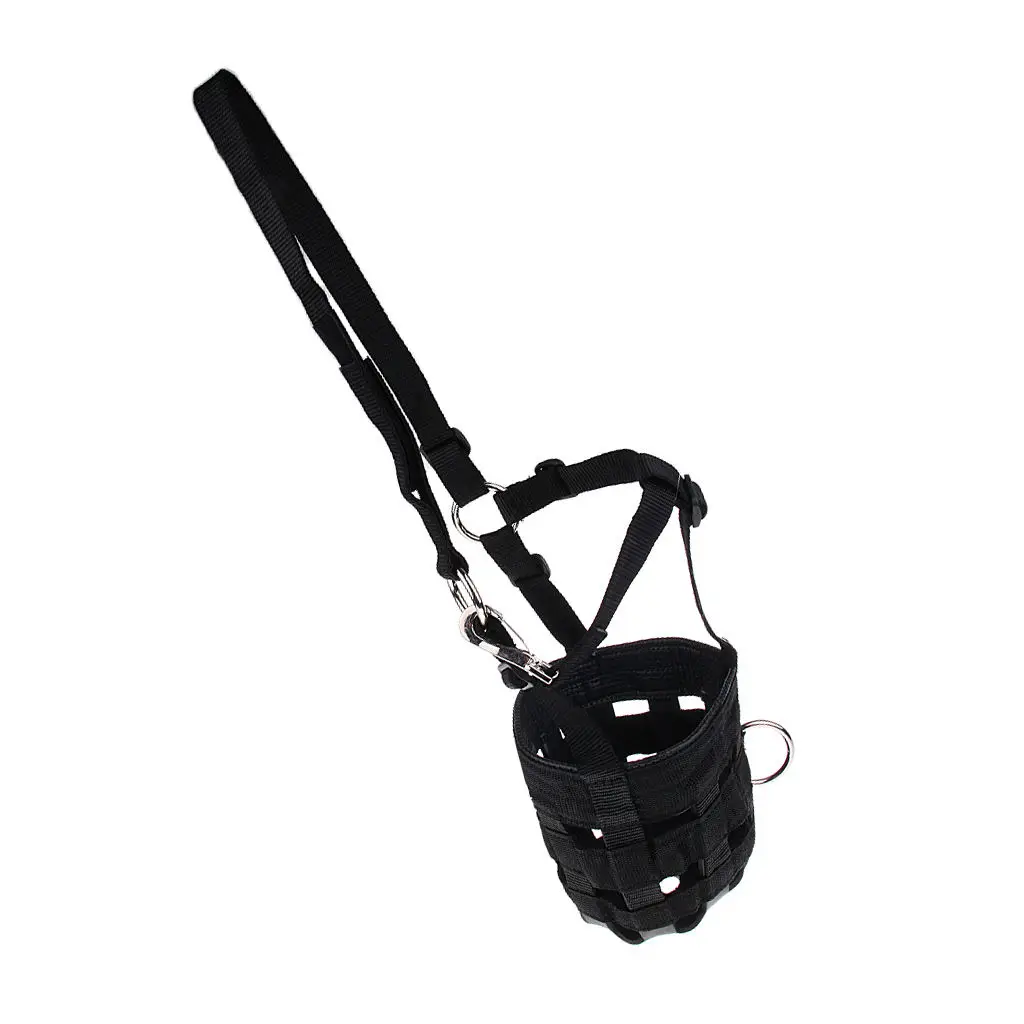 Horse Pony Nylon Grazing Muzzle With Halter Under Chin Adjustable All Size Black