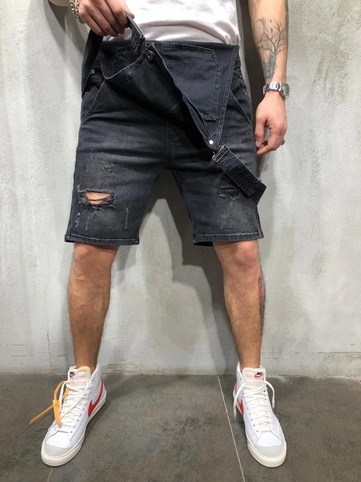 Macacão jeans com bib masculino, shorts jeans
