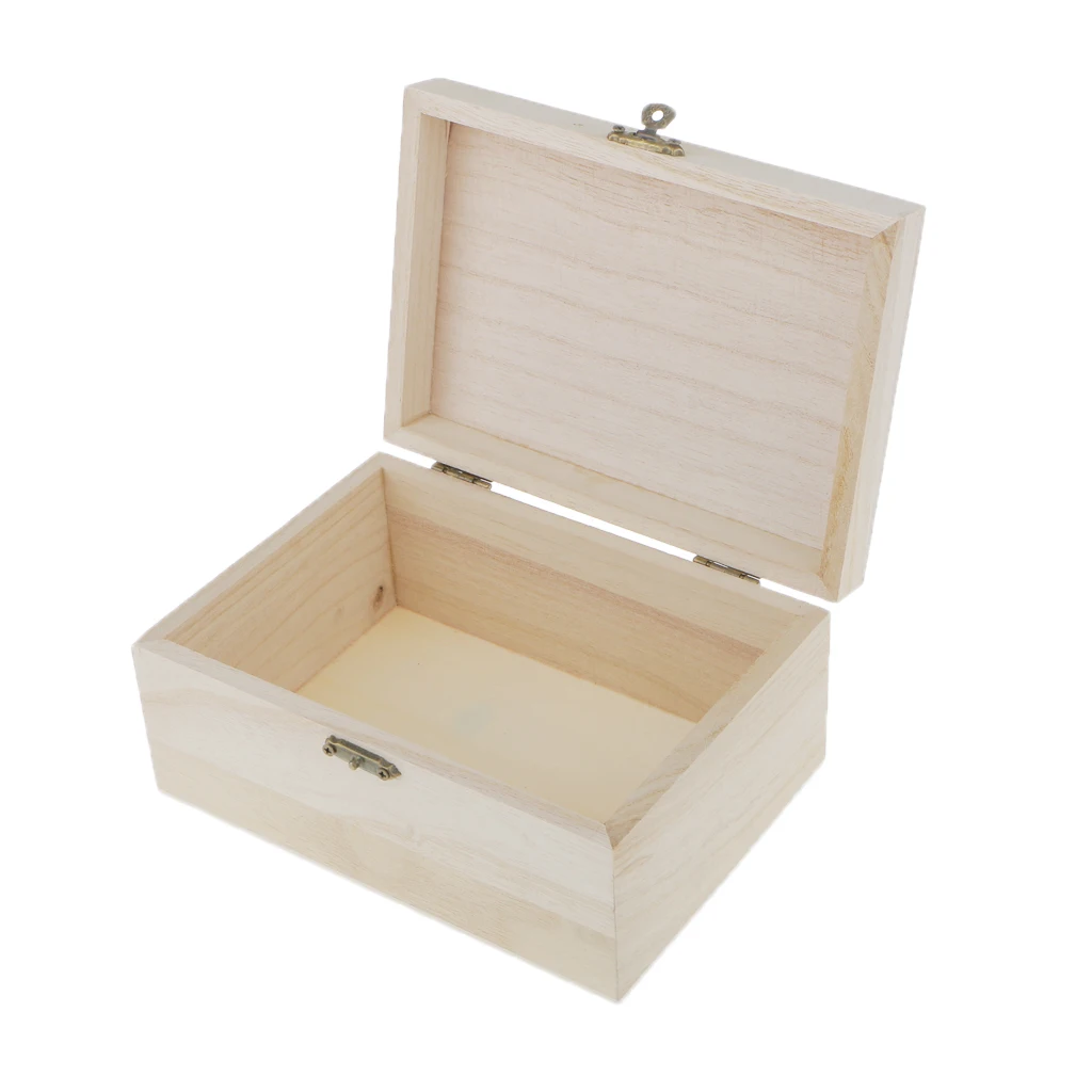Unfinished Unpainted Plain Wooden Jewelry Box Case Keepsake Gift 17 x 12cm