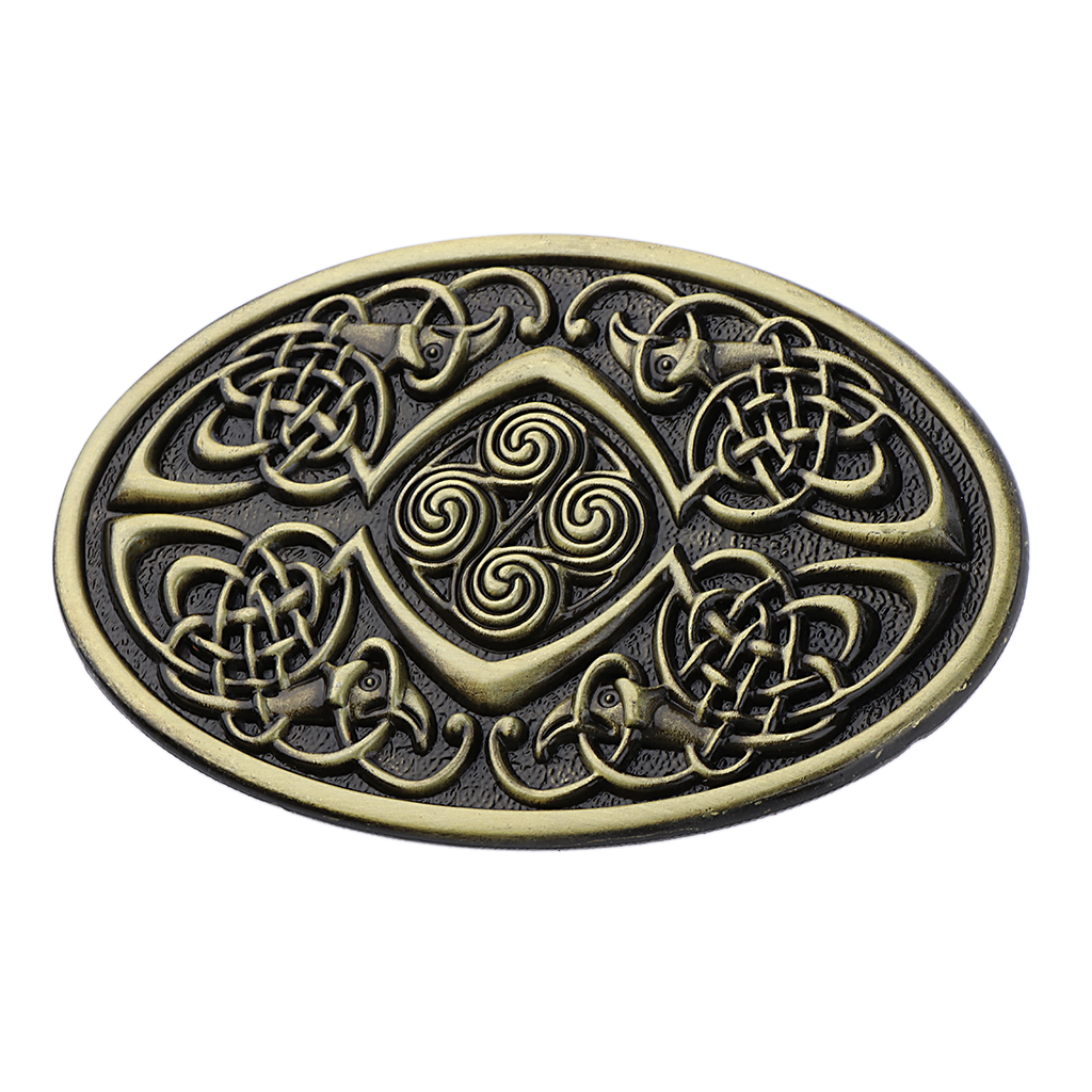 Mens  Cowboy Germanic  Pattern Oval Bronze Belt Buckle