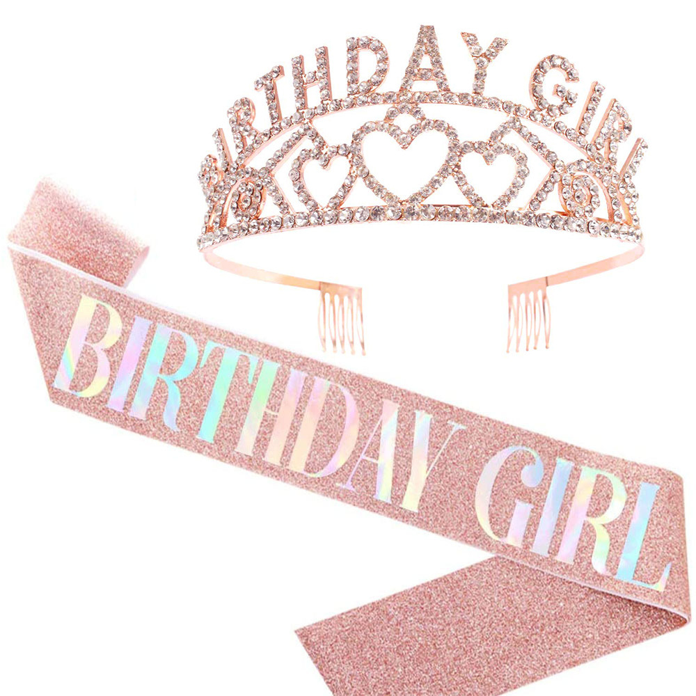 Birthday Girl Sash and Rhinestone Crown Set - Birthday Party Supplies ...