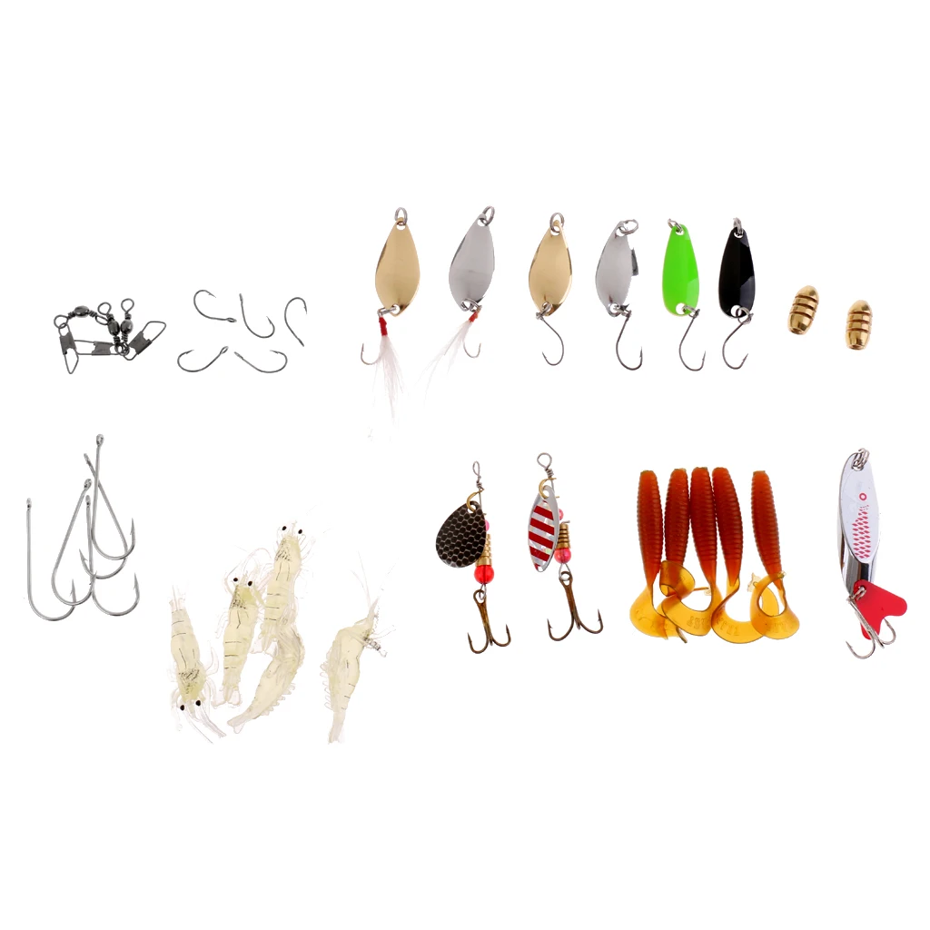 35 Fishing Lures Spinners Spoons Bait Pike Trout Salmon Lure Hooks + Box Set