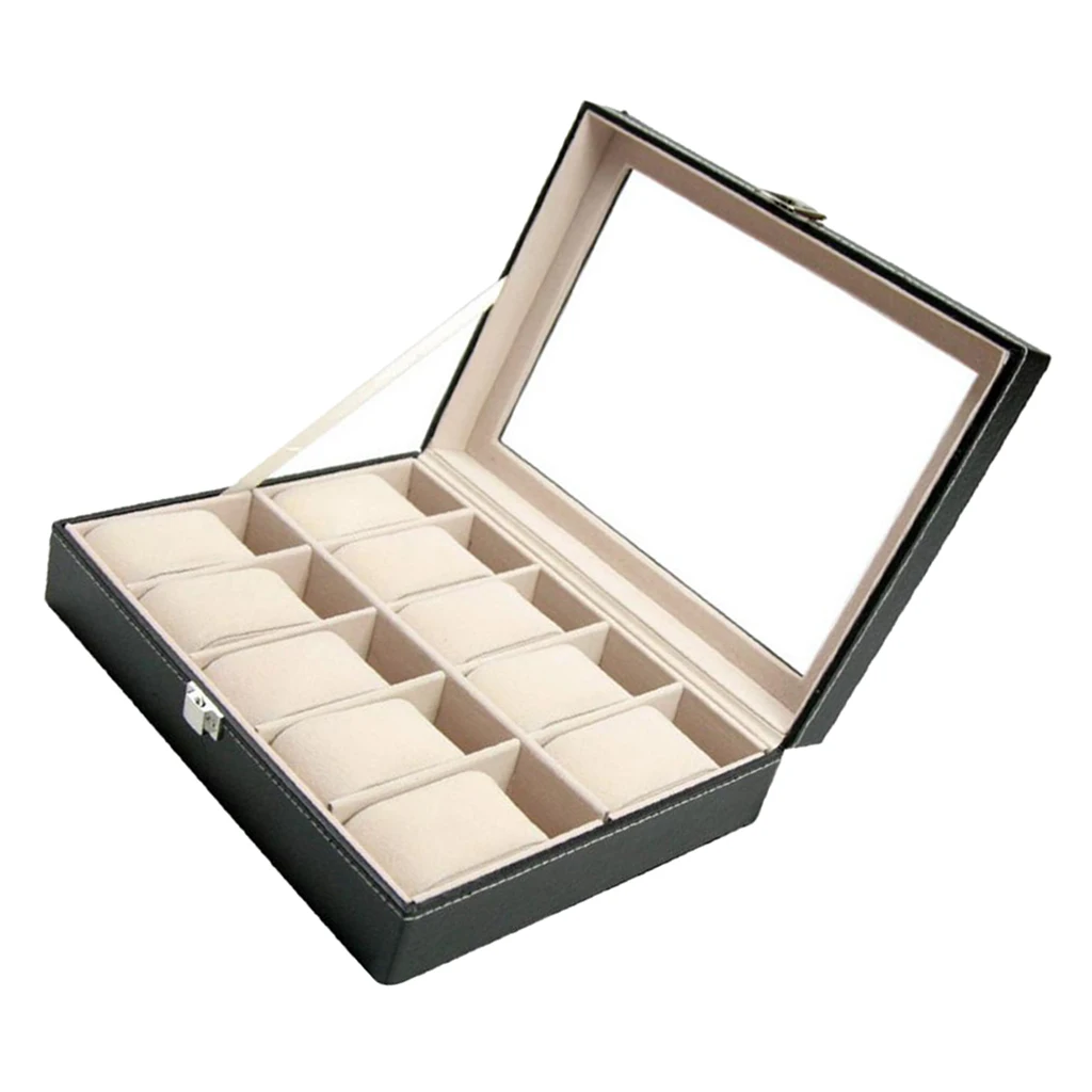 New 10 Slots Retro PU Watch Box Case Organizer Men Women Brilliant PU Box with Soft Leather Pillows  Display Boxs