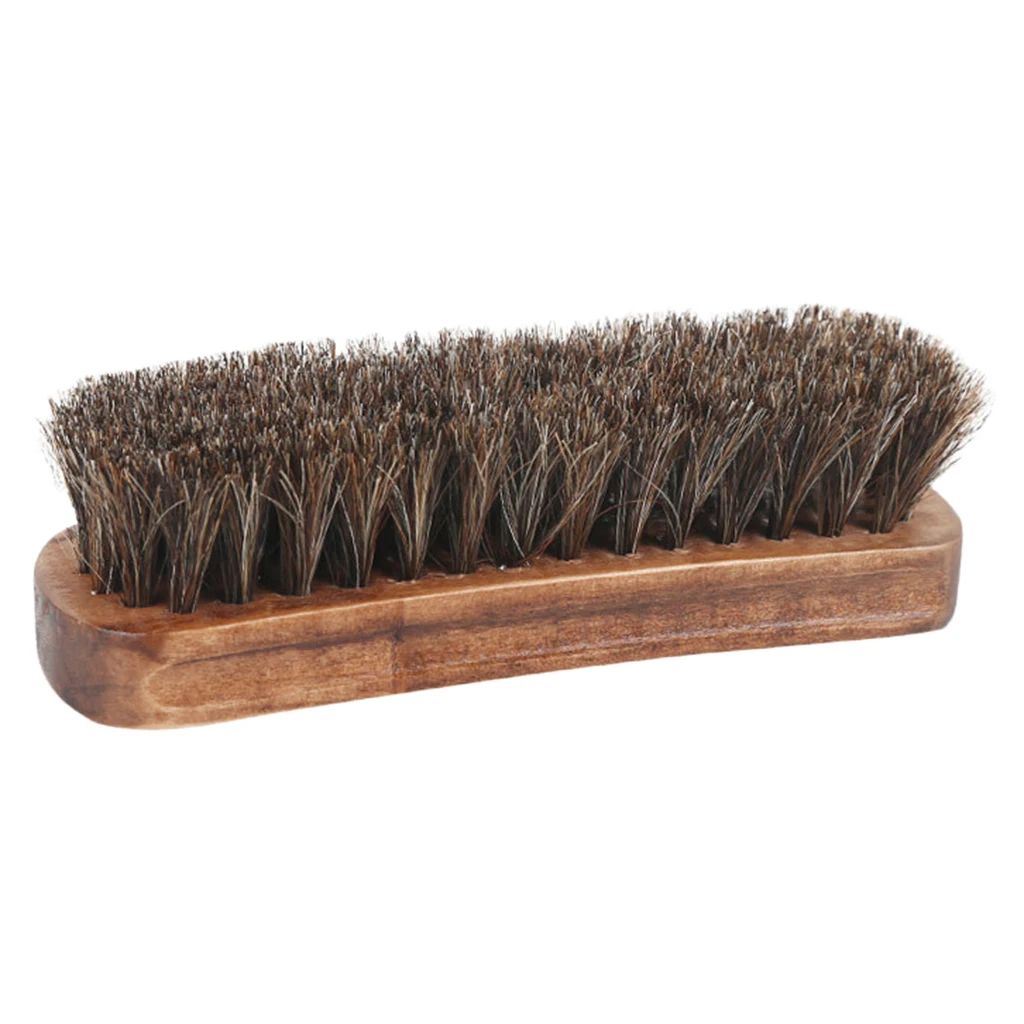 Pro Long Horse Hair Shoe Brush Boot Shining Polish Buffing Brush Wood Handle