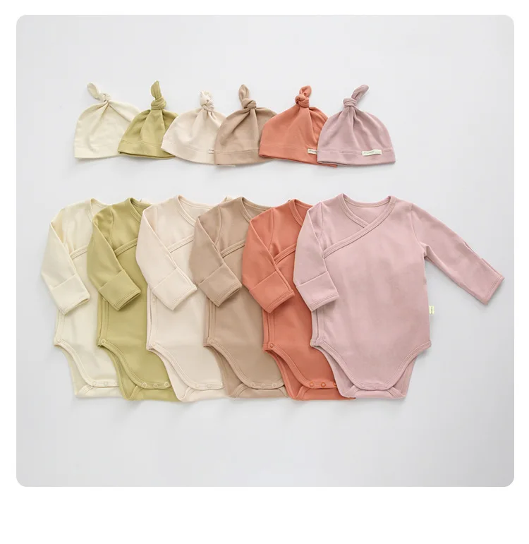 Baby Bodysuits for girl  2021 Fall Baby Clothing Long Sleeve Romper +Hat 2Pcs Outfit Solid Overalls Newborn Girls Boys Romper Jumpsuit Baby Kimono Baby Bodysuits comfotable