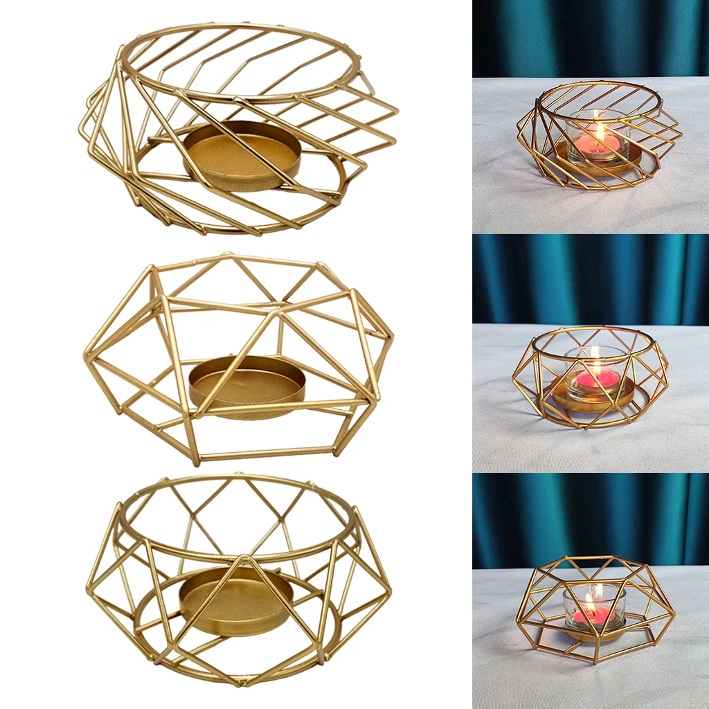 3D Geometric Gold Polished Tealight Candle Holder Table Top Centerpieces Weddings Event Party Decor Candleholder Stand