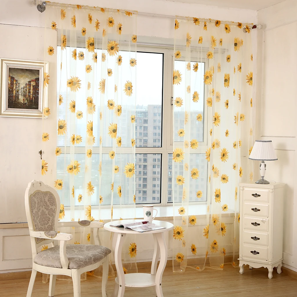  Sheer Voile Window Curtains Semi Tulle Drape Panel for Kitchen Bedroom Living Room(Slot Top Design, 2x1 Meter)