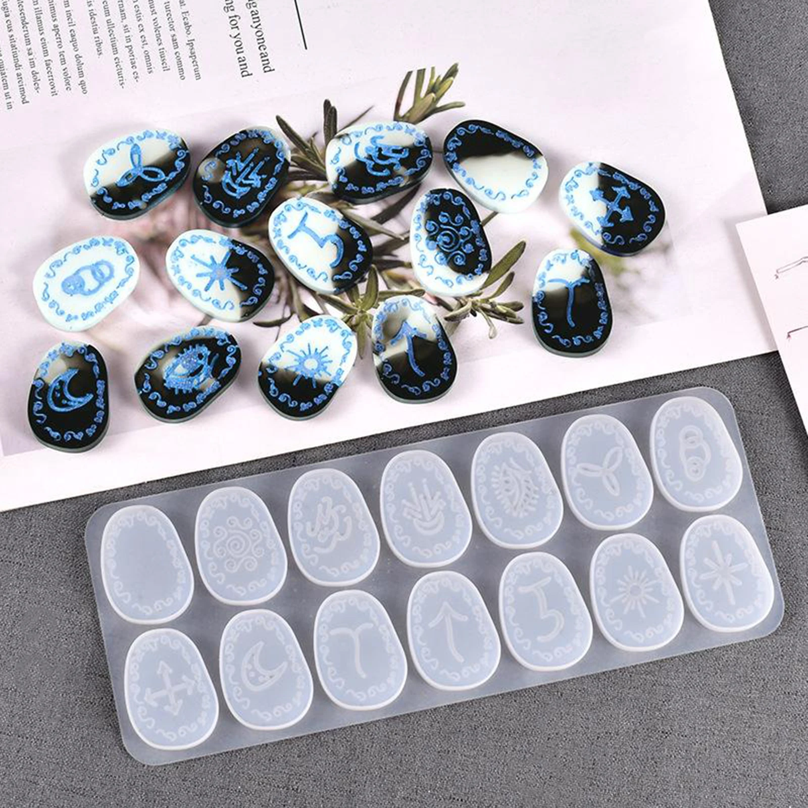 Rune Stones Resin Mold Runes Character UV Epoxy Silicone Mold Silicone Casting Molds for DIY Pendant Making Friend Gift Stacking