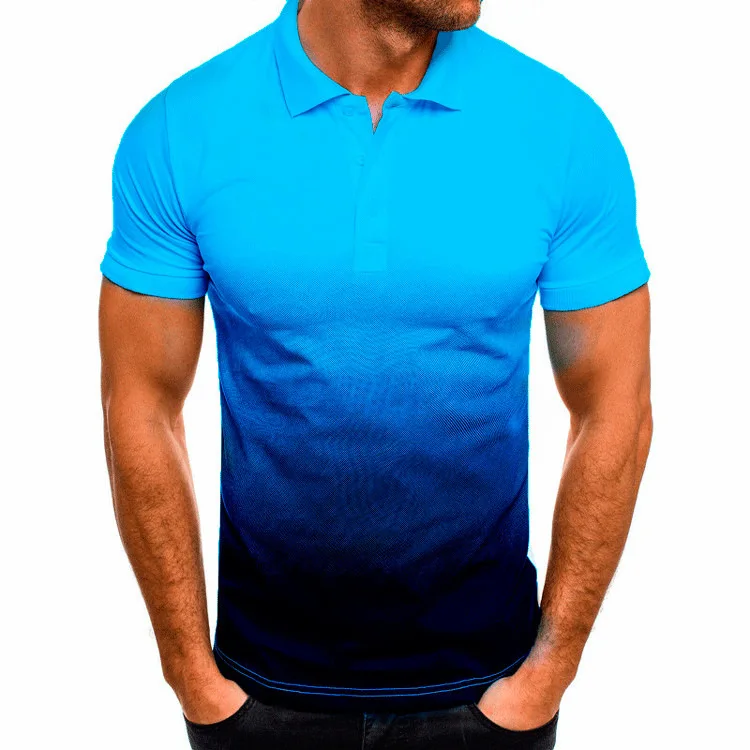 camiseta de lapela de cor gradiente, camisa