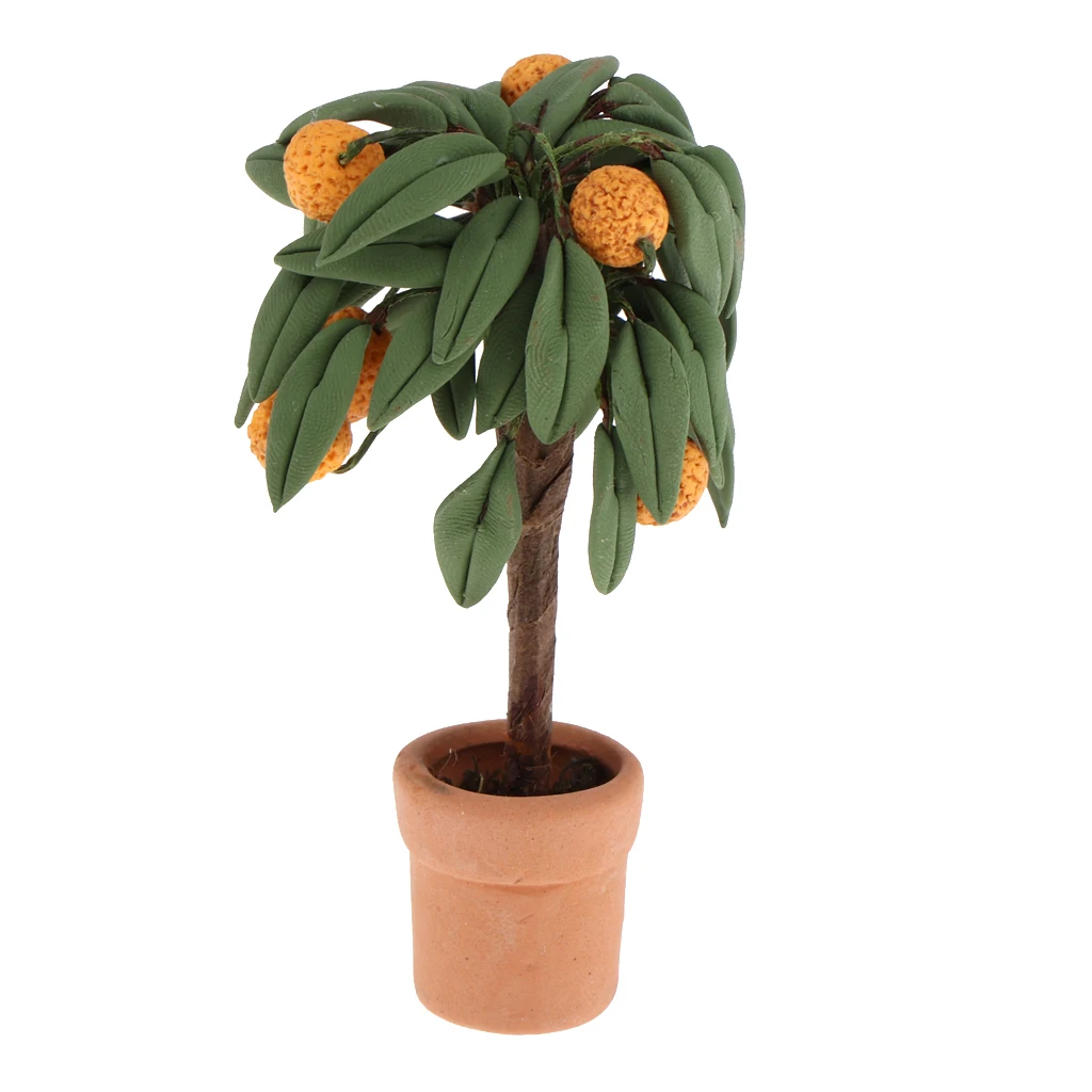 1/12 Clay Potted Tangerine Tree Plant Dollhouse Miniature Garden Accessory