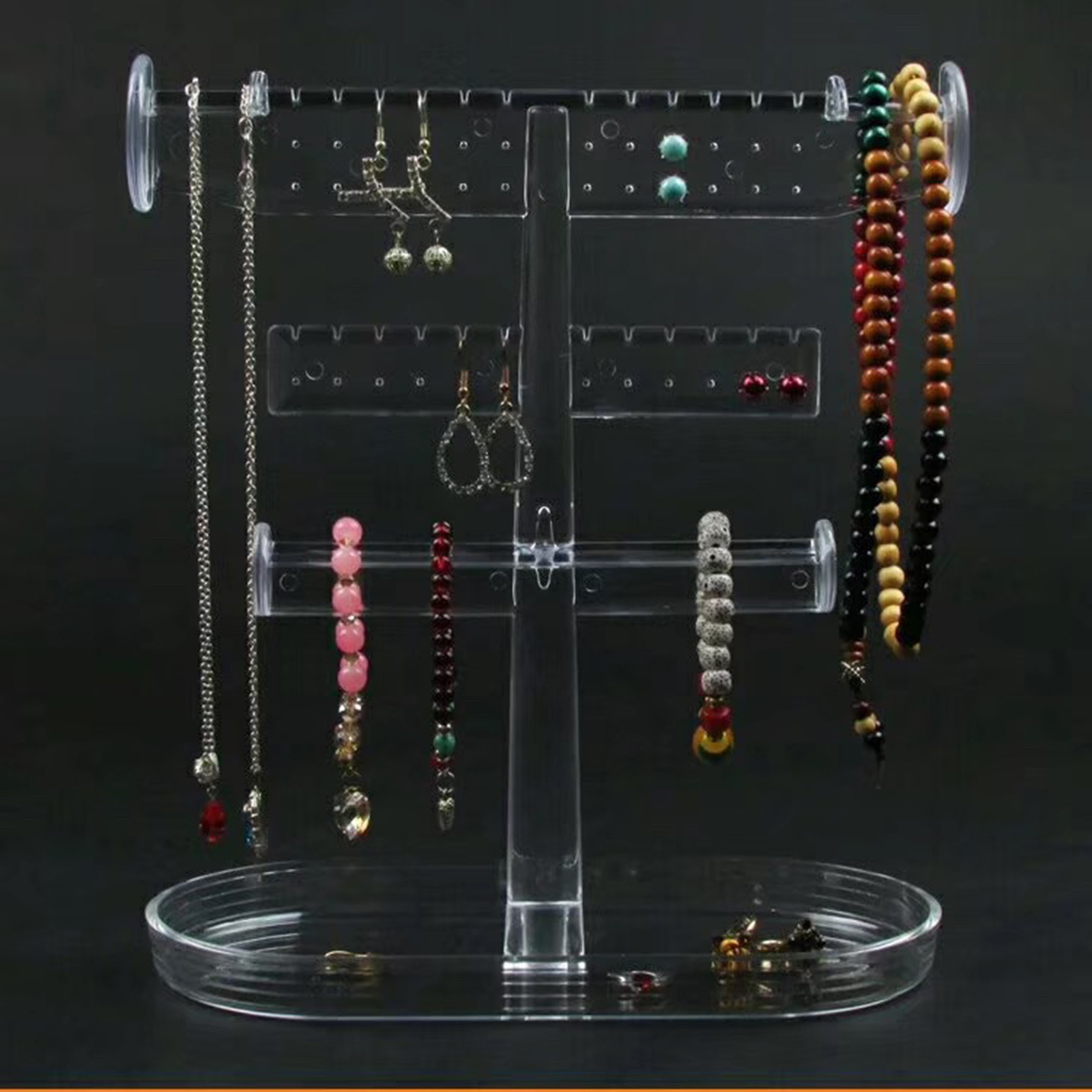 Earrings Holder for Dangle Earrings Organizer 12 Grooves for Necklaces Display Ear Stud with Tray Dish