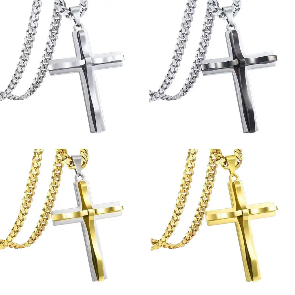 Stylish Double-Layer Cross Necklace Stainless Steel Neck Jewelry Women Teens Girls