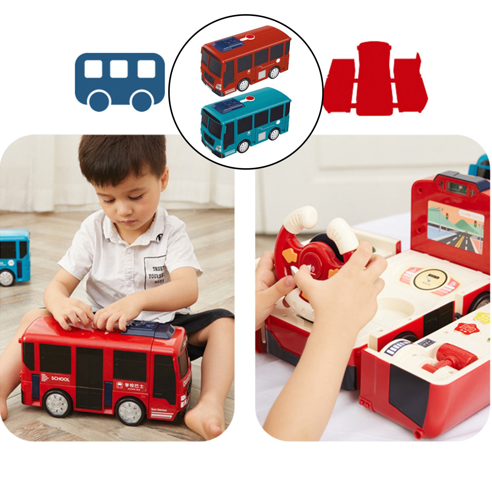 Multifunction Bus Toy Baby Deformation Toy Child Early Educational Multifunctional Car Driving Simulation Toy with Music Light