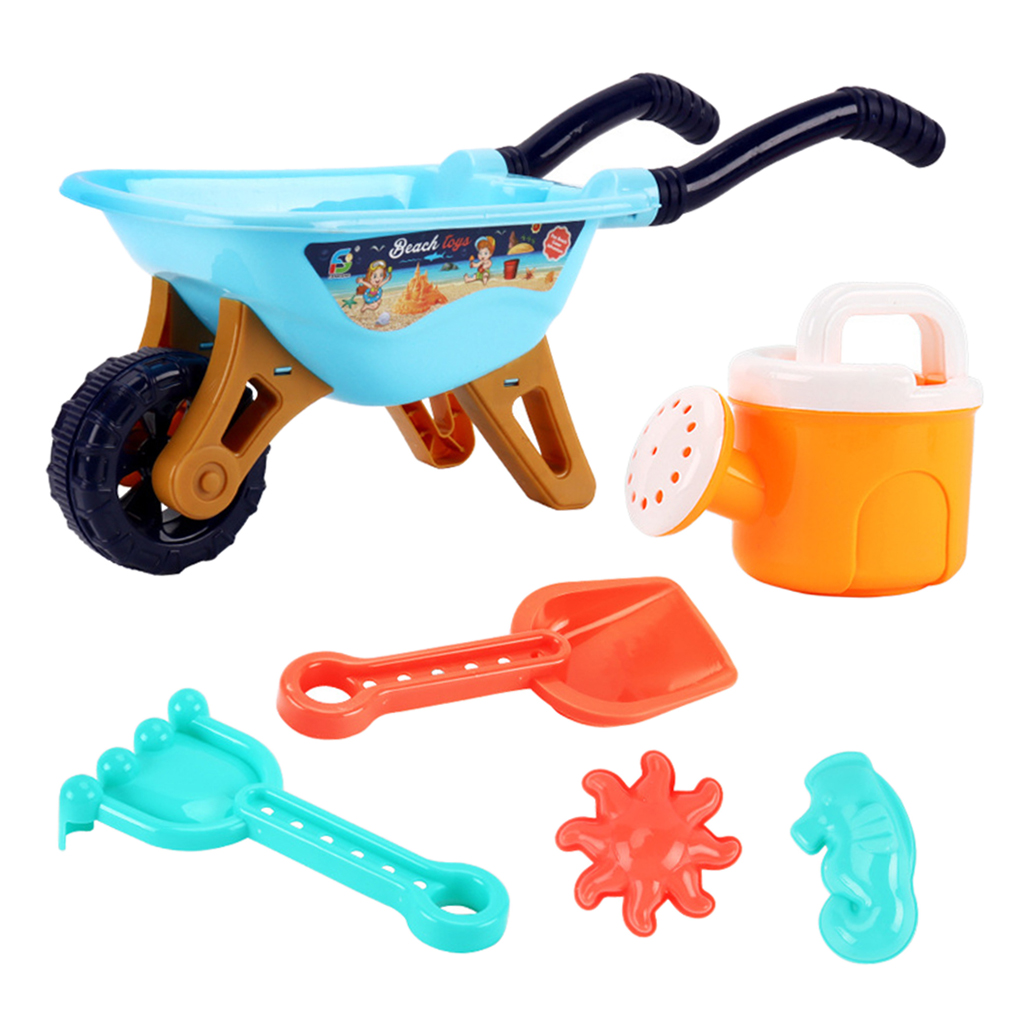 6 Pieces Beach Sand Toys Set Trolley Shovels 2pcs Sand Molds Outdoor Tools Kit for Kids Toddlers Reusable