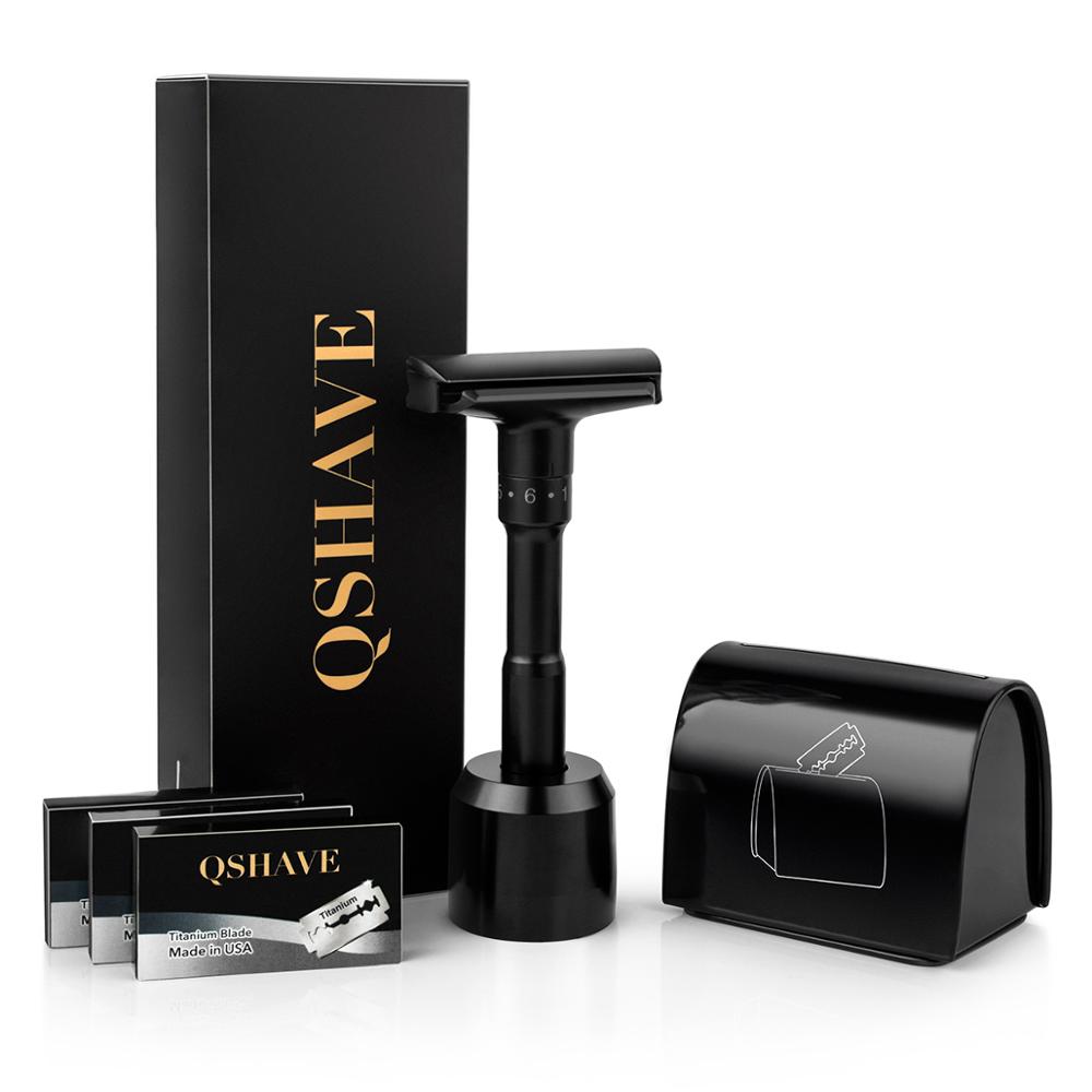 Best of QShave Luxurious Black Adjustable Safety Razor Kit Men's Shaving Kit Holder + Razor + Blade Disposal Case + 15 Blades Set Reviews & Tips